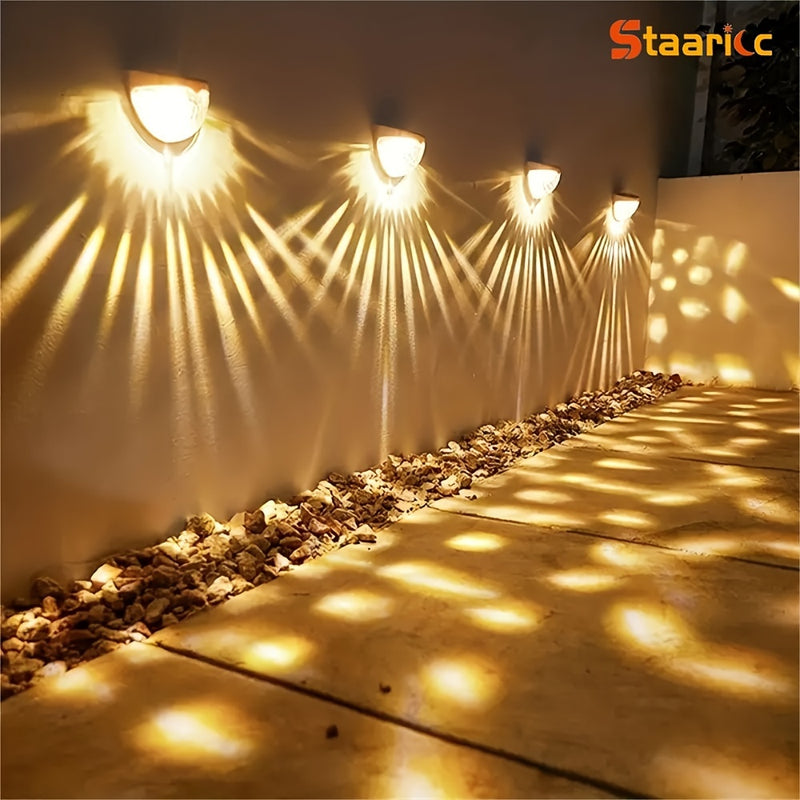 Staaricc 2/4/6pcs Luces solares para valla, luces solares para terraza, luces solares para pared, luces solares montadas en la pared, iluminación exterior para vallas, terrazas, jardines y escaleras de garaje, IPX4