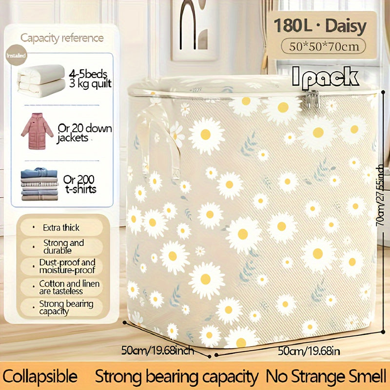 1pc Bolsa de almacenamiento de gran capacidad para ropa y edredones - Ultra gruesa, duradera no tejida organizador con patrón floral, ideal para mudanzas y embalaje, organizador de almacenamiento de ropa