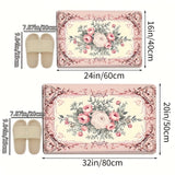 1pc Alfombra decorativa absorbente para cocina, baño y sala de estar de estilo campestre francés, lavable en máquina con respaldo de PVC antideslizante y alfombra de poliéster de 600gsm, rectangular, para entrada