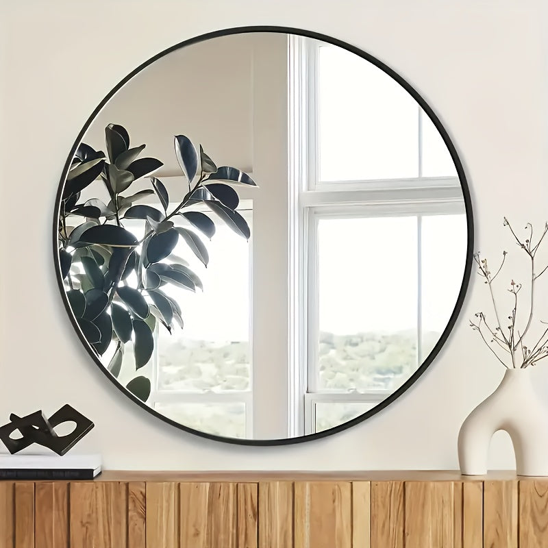 Espejo redondo de pared, 1 pieza, sin necesidad de energía, espejo de cristal para tocador de baño y dormitorio, decoración del hogar, accesorios de baño