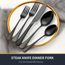 Juego de cubiertos de acero inoxidable estilo occidental, 40 piezas, para 8 personas, color negro, incluye cuchillo, tenedor, cuchara, tenedor de postre y cuchara de postre, ideal para restaurantes familiares, hoteles y banquetes de bodas, seguro para la