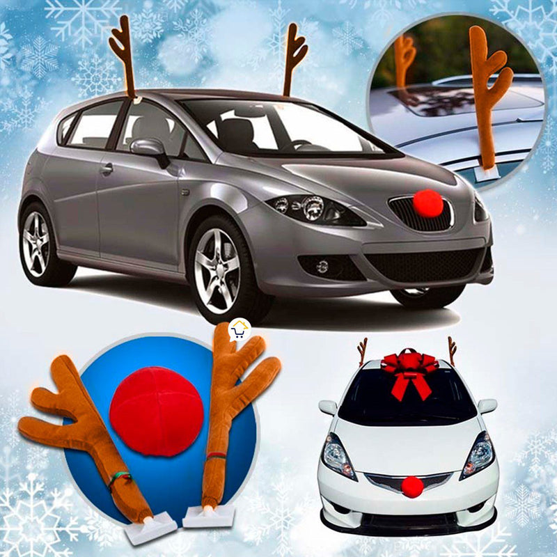 Cachitos y Nariz Reno Navidad Para Carro Disfraz Resisten Agua C2025