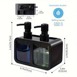 Juego de dispensador de jabón de mano y jabón de platos para cocina, dispensador de jabón dual con bandeja para esponja y soporte para cepillo, organizador 4-en-1 para encimera de fregadero de cocina, útiles gadgets de cocina - Negro