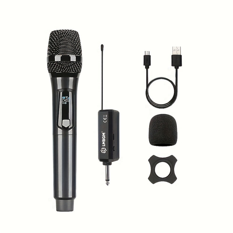 Micrófono inalámbrico recargable, micrófono inalámbrico de doble canal enchufar y usar, adecuado para canto en karaoke, discursos, bodas, iglesias, sistemas de sonorización