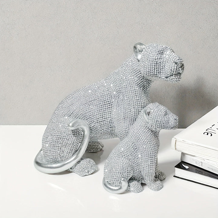Conjunto de Resina de Leopardo Sentado Madre y Cría, Figura de Animal Versátil para Decoración del Hogar - Ideal para Salón, Oficina, Armario, Escritorio y Entrada - Regalo Perfecto para el Día de la Madre, Uso Interior y Exterior