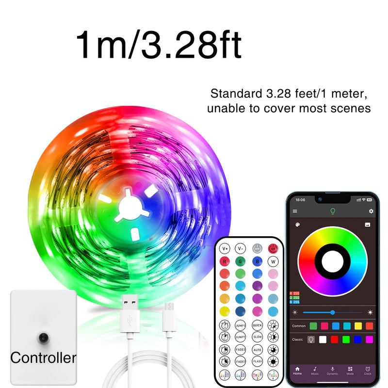 NBBUFF Luces LED Inteligentes de 30,48 pies (2 rollos de 15,24 pies) con control remoto y aplicación, luces LED RGB sincronizadas con música, temporizador, parpadeo, saltos, para salas de música, salas de estar, iluminación de escenario, regalo de Hallow