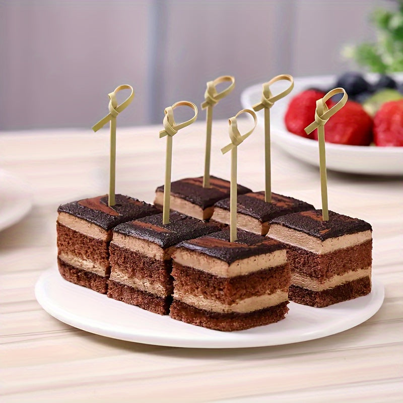 100 piezas de tenedores de postre de bambú, 15,24 cm de palillos nudosos para aperitivos, palillos nudosos de bambú naturales, palillos de dientes elegantes para suministros de fiesta, tableros de charcutería, guarnición de frutas, palillos de comida