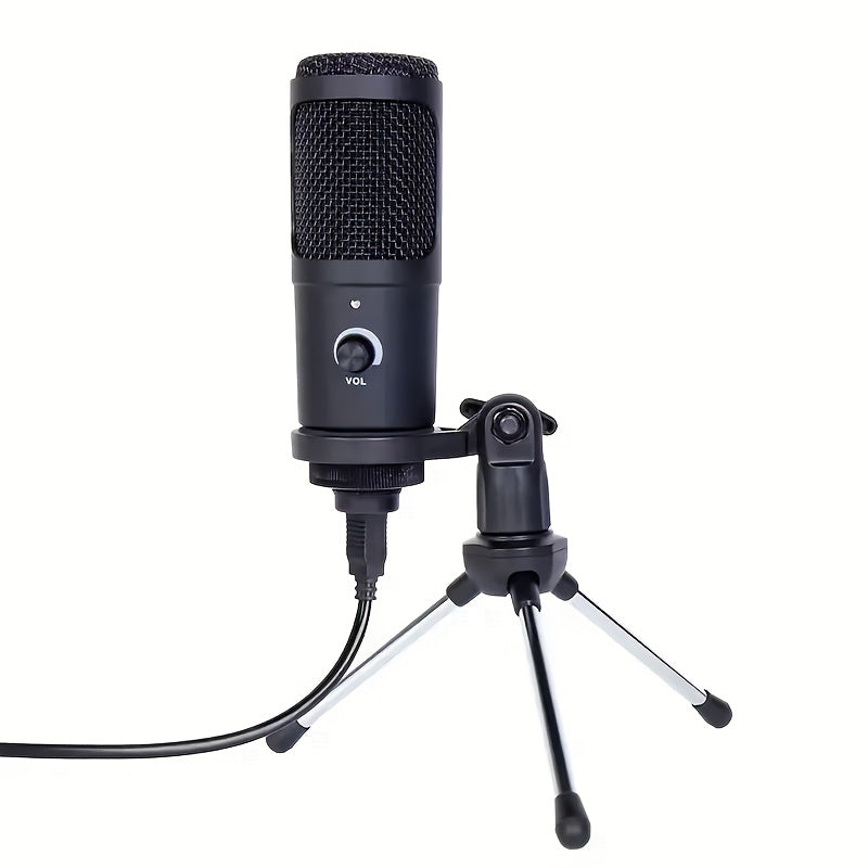 Micrófono de condensador USB con cable para computadoras y teléfonos, adecuado para karaoke, grabación, audiolibros y transmisión en vivo.