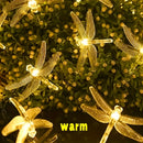 Luces de Cuerda Solar Libélula, 20 LEDs, 8 Modos, Plástico, Tema Animal, Control con Botón, Batería de Níquel 600mAh No Extraíble, para Jardín, Bodas, Árbol, Navidad y Decoración de Halloween