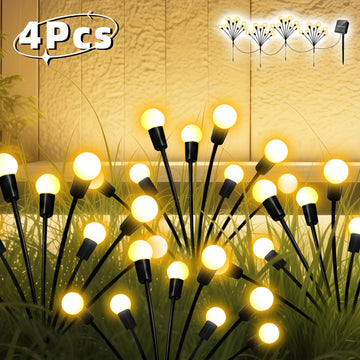 4 luces solares de 32 LED, decoración para jardín con 8 modos de intensidad ajustable, sensor de luz y resistencia al agua IP54, ideales para césped, pasillos, campamentos y fiestas navideñas