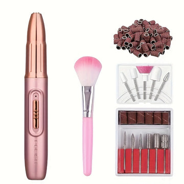Kit de Cuidado de Uñas Eléctrico 5-en-1: Herramienta de Manicura y Pedicura Recargable por USB con 11 Brocas y Bandas de Lijado - Perfecto para Exfoliar, Pulir y Uñas Acrílicas