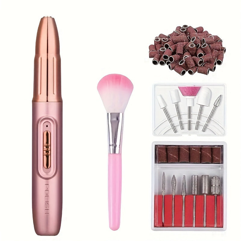 Kit de Cuidado de Uñas Eléctrico 5-en-1: Herramienta de Manicura y Pedicura Recargable por USB con 11 Brocas y Bandas de Lijado - Perfecto para Exfoliar, Pulir y Uñas Acrílicas