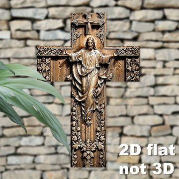 Crucifijo de Madera Artificial Regenerada Impreso en 2D con Patrones Florales - Arte Rústico Vintage para Navidad, Halloween, Pascua y Día de los Muertos - Decoración para Iglesia y Hogar, Plano en 2D