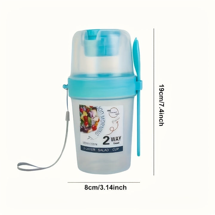 Taza de ensalada multiusos de 2 vías con tenedor y tapa - Recipiente portátil para frutas y yogur - Ideal para la escuela y la oficina para una alimentación saludable
