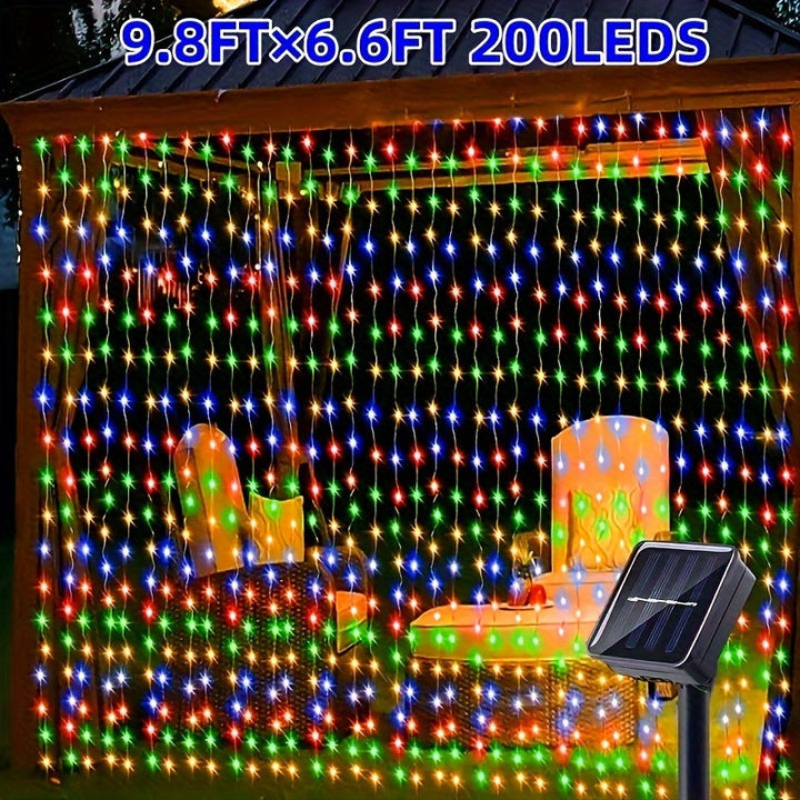 Luces solares para cortinas de 200/300 LED, 8 modos de iluminación, decoración de alambre de cobre para Navidad, bodas, hogar y jardín, exterior 298.7 cm x 298.7 cm