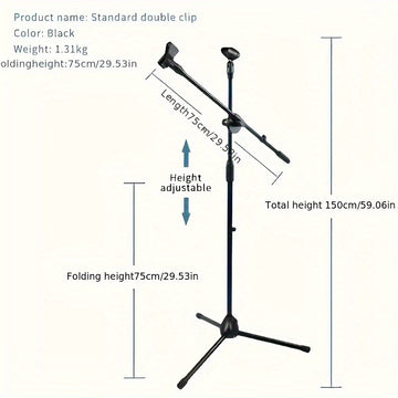 Soporte de piso portátil ajustable para micrófono de trípode - Material ABS duradero, conector XLR, ideal para batería, guitarra, violín - Negro, equipo de escenario | Configuración de escenario moderna | Soporte de altura ajustable