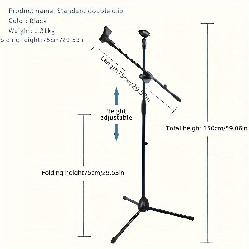 Soporte de piso portátil ajustable para micrófono de trípode - Material ABS duradero, conector XLR, ideal para batería, guitarra, violín - Negro, equipo de escenario | Configuración de escenario moderna | Soporte de altura ajustable