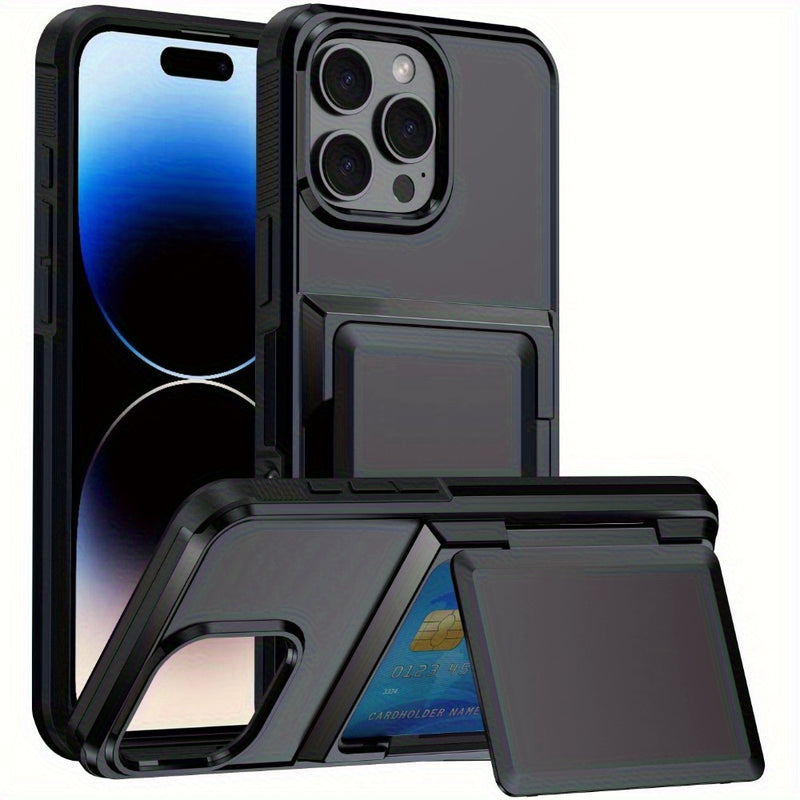 Funda con ranura oculta para tarjeta de crédito para iPhone 16 Pro Max, 15 Pro, 14 Plus, 13, 12 y 11. Cubierta posterior protectora para estos modelos de iPhone.