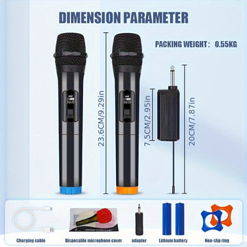 Microfono Inalámbrico NXG de Mano con Reducción de Ruido y Control de Volumen, Modo Doble Profesional UHF para Karaoke, Actuaciones en Iglesias y Reuniones, Alimentado por USB o Batería (2 Canales)