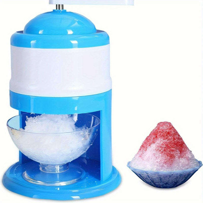 Heladera Manual de Doble Uso - Diseño Portátil Sin Electricidad con Tazón Transparente para Cubitos y Hielo Rallado Casero - Esencial para Picnics, Camping y Bebidas de Verano - Gadget Azul y Blanco, Heladora Compacta, Equipo de Campaña, Construcción Dur
