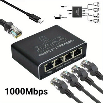 Divisor Gigabit Ethernet 1000Mbps de 1 a 2/3/4 RJ45 para Computadora/Hub/Empalmeador/Ruta/Caja Set-Top/Digital TV