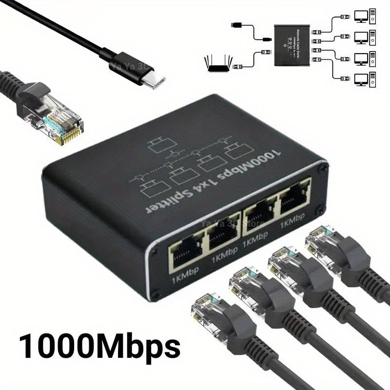 Divisor Gigabit Ethernet 1000Mbps de 1 a 2/3/4 RJ45 para Computadora/Hub/Empalmeador/Ruta/Caja Set-Top/Digital TV