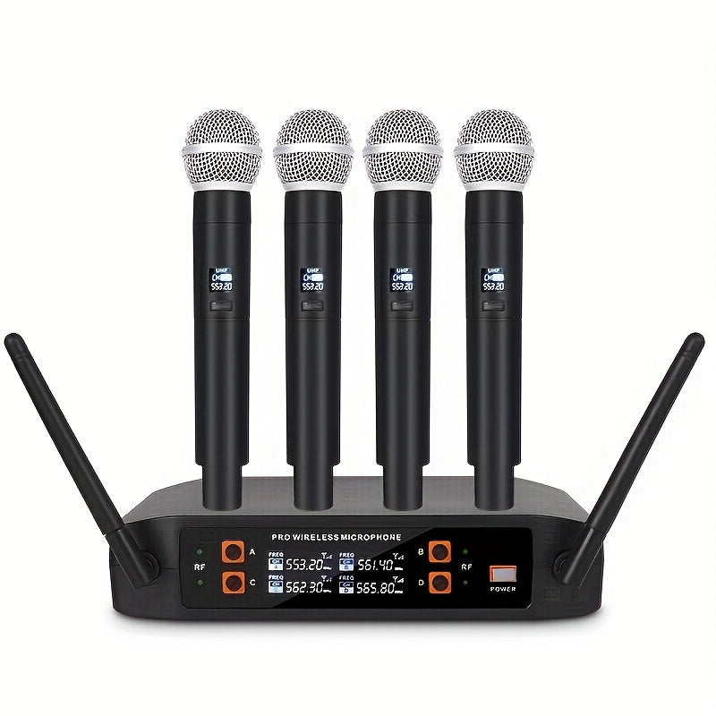 Sistema de micrófono inalámbrico profesional NXG - 4 micrófonos inalámbricos de mano, receptor portátil UHF, ideal para DJ, karaoke, actuaciones en escena, bodas y conferencias, con conector de 3,5 mm, material de resina ABS, equipo de actuación en escen