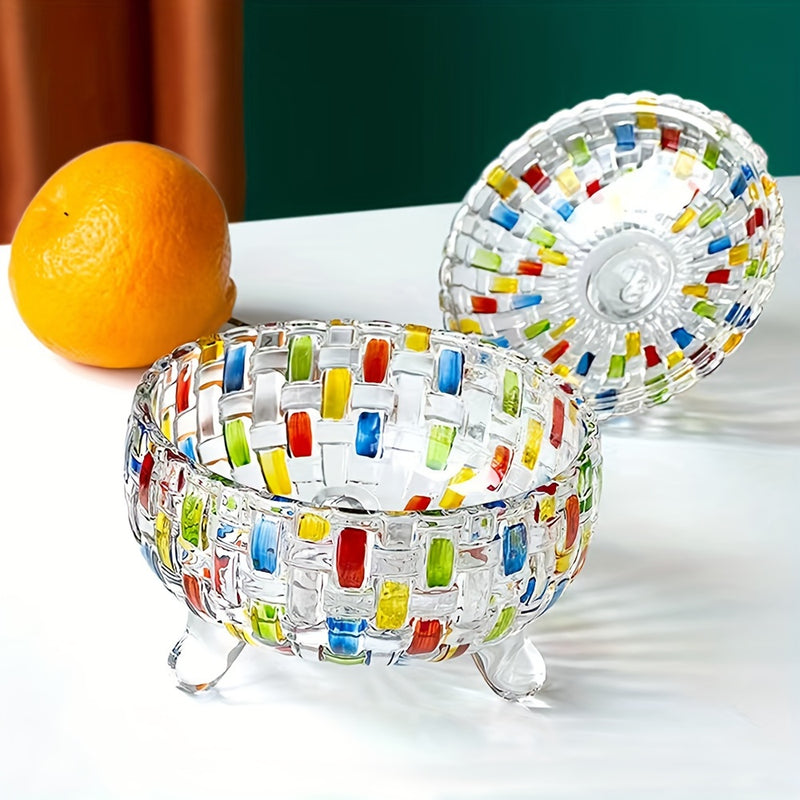 1 pieza de tarro de dulces pintado, caja de almacenamiento de dulces de vidrio tejido, tarro de almacenamiento de aperitivos, decoración para el hogar