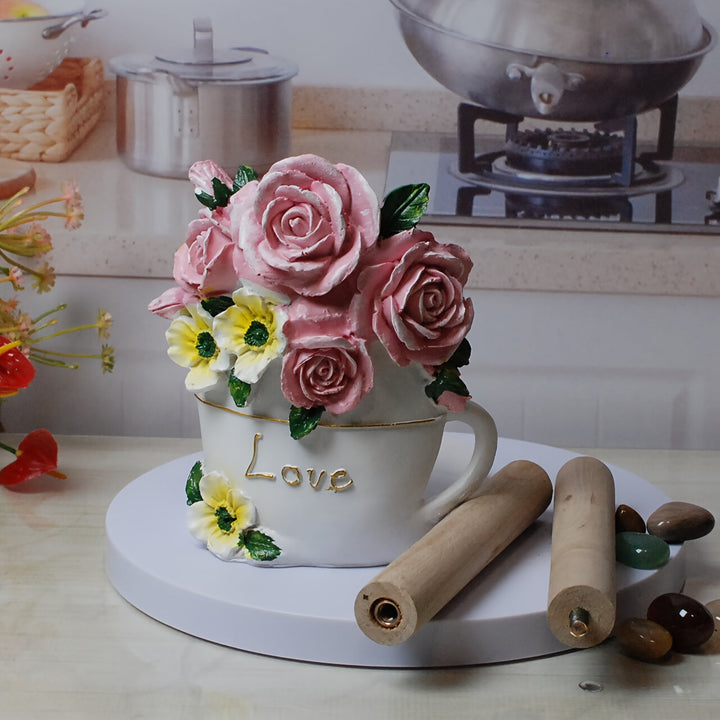 1pieza Elegante Diseño de Rosa de Resina Portarrollos de Papel con Base de Taza de Té con "Amor" - Ideal para Decoración de Cocina, Accesorio de Mostrador | Tema de Decoración de Flores | Loza de Cocina Duradera, Portarrollos de Papel