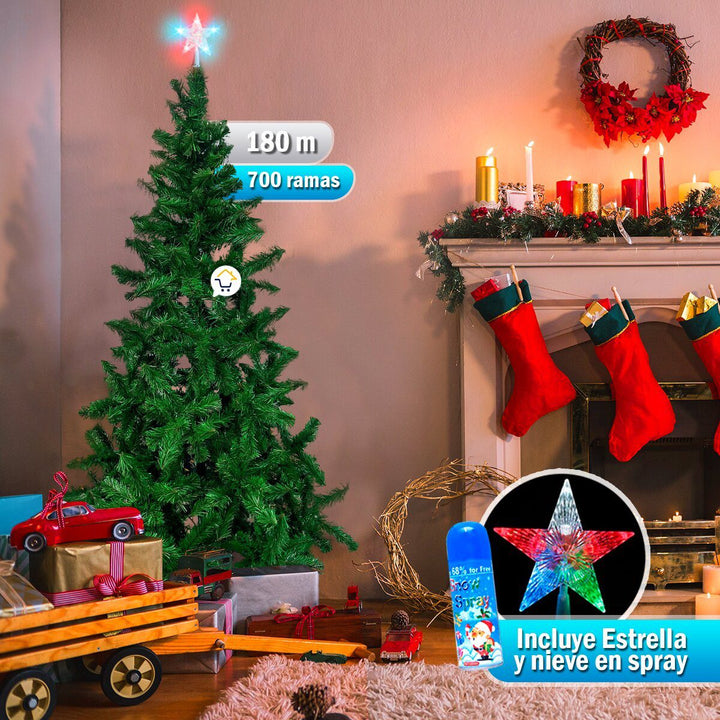 Árbol Navidad 1.80 m Estrella Y Nieve Spray 700 Ramas S34D