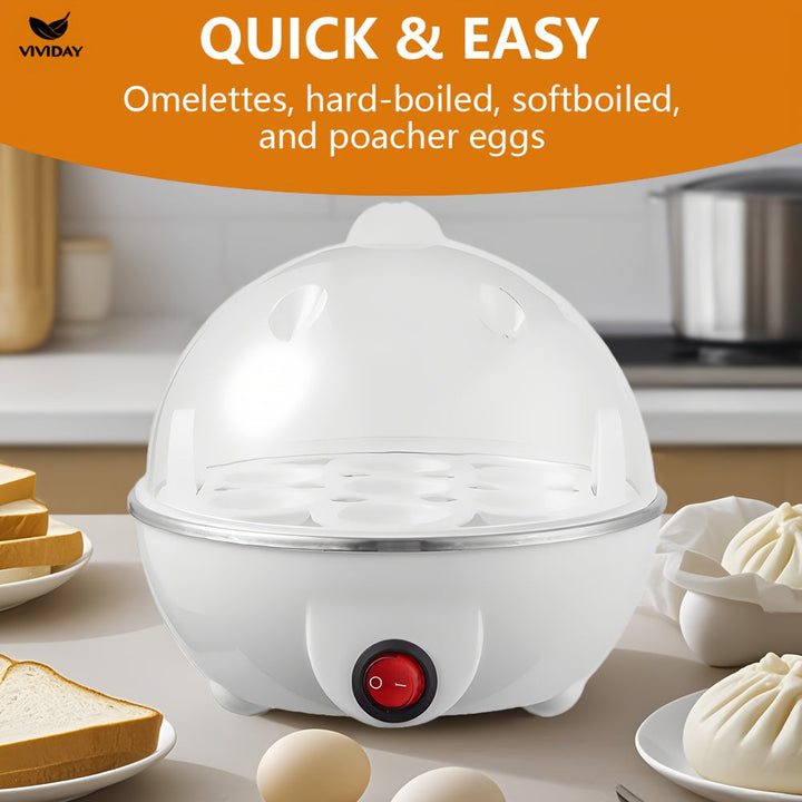 VIVIDAY Hervidor de huevos y vaporizador de alimentos de una sola capa con fácil apertura - Operación transparente y conveniente con un solo botón, ideal para hervir huevos y panqueques, dispositivo de cocción de huevos | Diseño blanco elegante | Constru