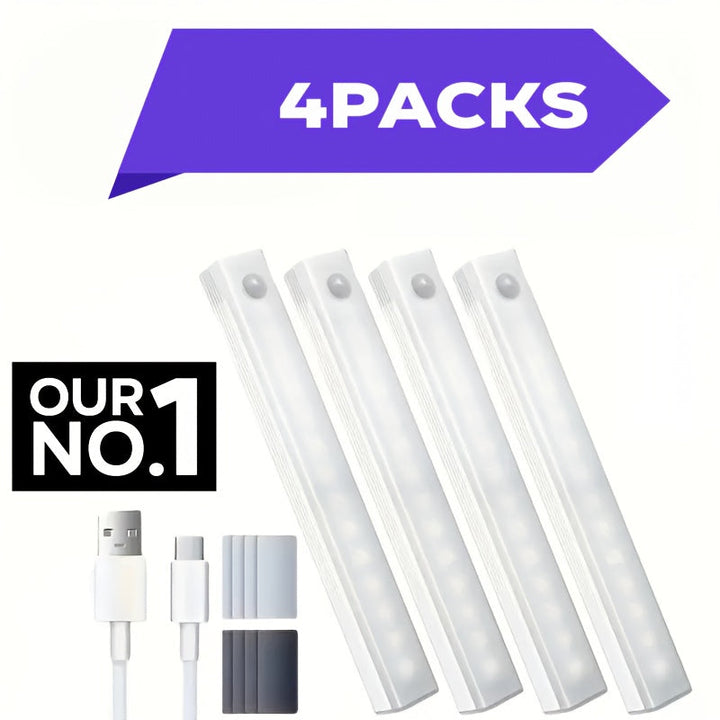 4 unidades de luces de armario con sensor de movimiento LED recargables por USB, fáciles de instalar, adecuadas para armarios de cocina, escaleras, pasillos - Perfectas para Halloween, Navidad, Acción de Gracias, Día de San Valentín, Regalos de Año Nuevo