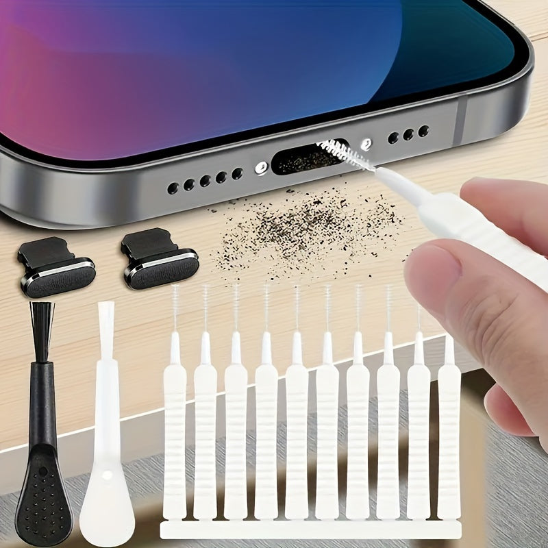 Kit de herramientas de limpieza multifuncional ultrafino de 10 piezas, adecuado para puertos de carga, altavoces, teléfonos móviles y cabezales de ducha - conjunto de cepillos para la eliminación segura de pelusa/residuos de productos electrónicos y artí