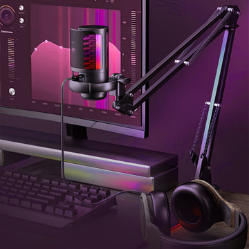 Un toque de silencio, Kit de micrófono de condensador USB | Brazo de soporte ajustable de 360° | Un botón de silencio y Plug-and-Play | Reducción de ruido HD | Ideal para transmisión en vivo, juegos, podcasting, grabación | Construcción duradera de ABS |