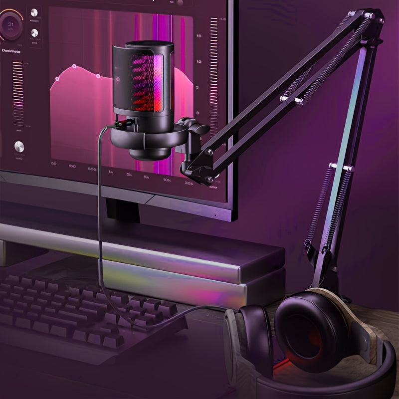 Un toque de silencio, Kit de micrófono de condensador USB | Brazo de soporte ajustable de 360° | Un botón de silencio y Plug-and-Play | Reducción de ruido HD | Ideal para transmisión en vivo, juegos, podcasting, grabación | Construcción duradera de ABS |
