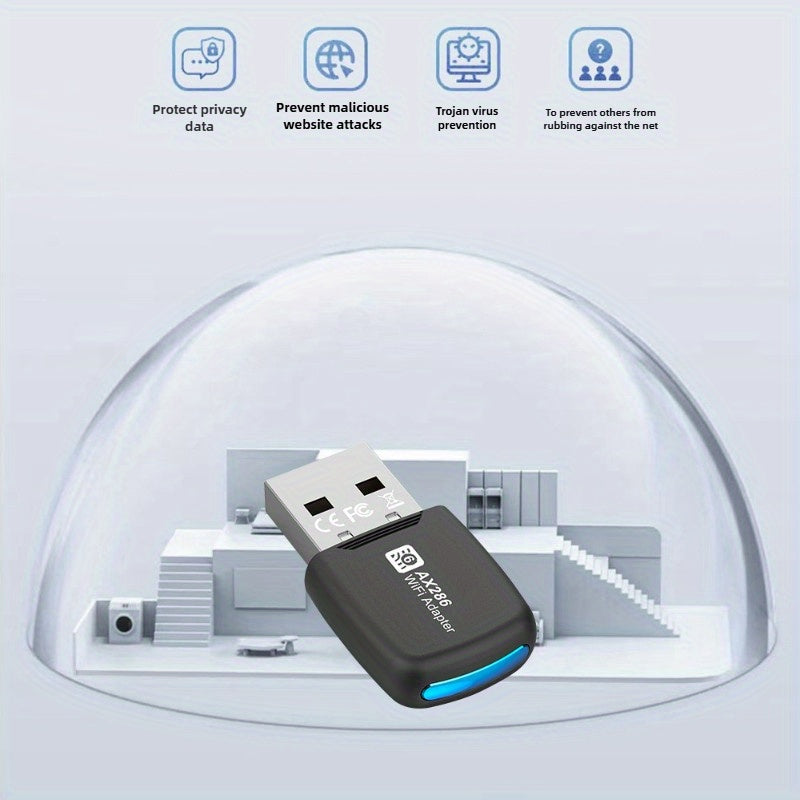 Adaptador inalámbrico WiFi6 USB 286Mbps, adecuado para computadoras de escritorio y portátiles, penetración fuerte de 2,4 GHz, rango de transmisión más largo, solo para Windows/7/10/11, plug and play, no se requiere controlador.