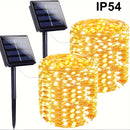 32.0 metros 300 luces de hada solares LED, 8 modos luces de cadena para exteriores para jardín, patio, árbol, Navidad, boda, RV, Halloween, Ramadán - Luces eléctricas portátiles solares IP54 para exteriores, iluminación de jardín | Iluminación festiva |