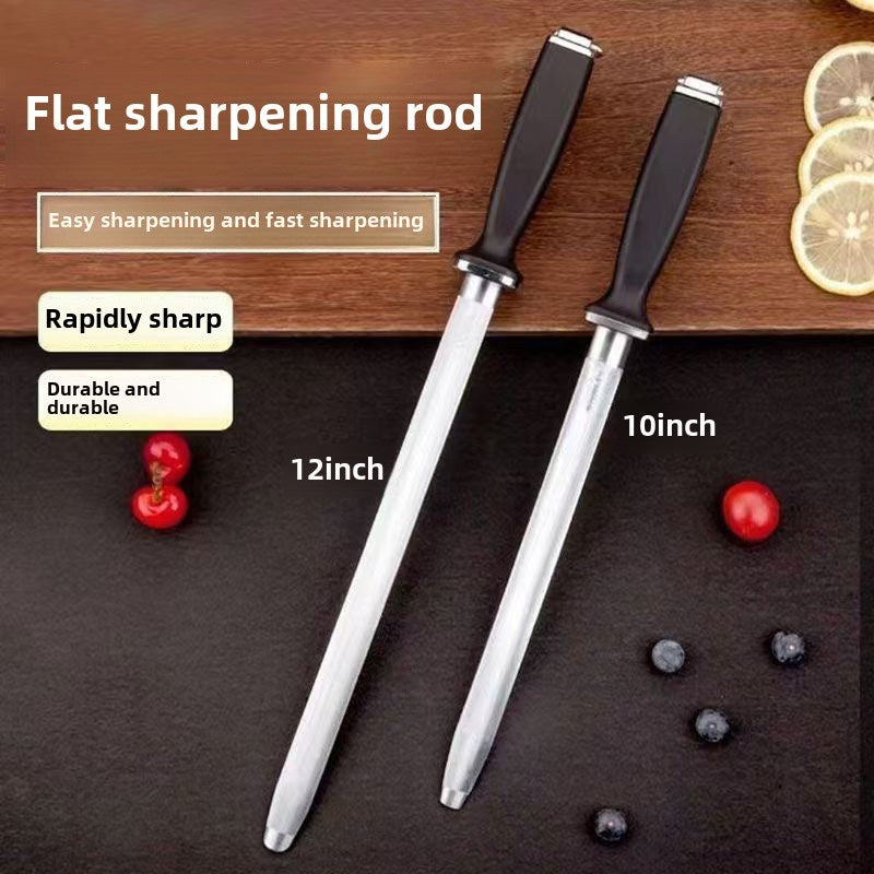 Afilador de Cuchillos Duradero de Acero al Carbono - Herramienta de Cocina Compacta de 12 Pulgadas con Varilla de Afilado Plana para un Afilado Fácil, Rápido y Sin Batería