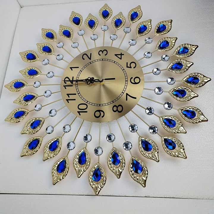 1 pieza, reloj de sol estilo europeo con diseño de piedras gemas en forma de lágrima - Reloj de pared moderno y minimalista silencioso para sala de estar, funcionamiento con batería (no incluye pilas AA), decoración de pared para reloj