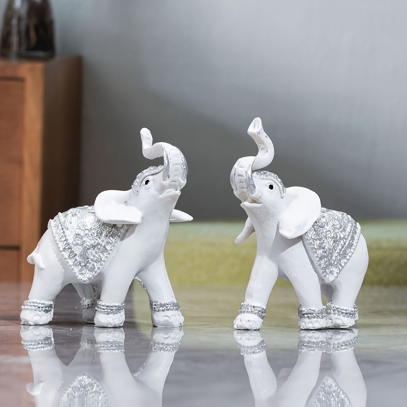 2 piezas Estatuas de elefante de resina, Figuritas de tema animal alfabético, Decoración versátil para interior y exterior para hogar, oficina, hotel, Ideal para Navidad, Halloween, Pascua, Janucá, Acción de Gracias