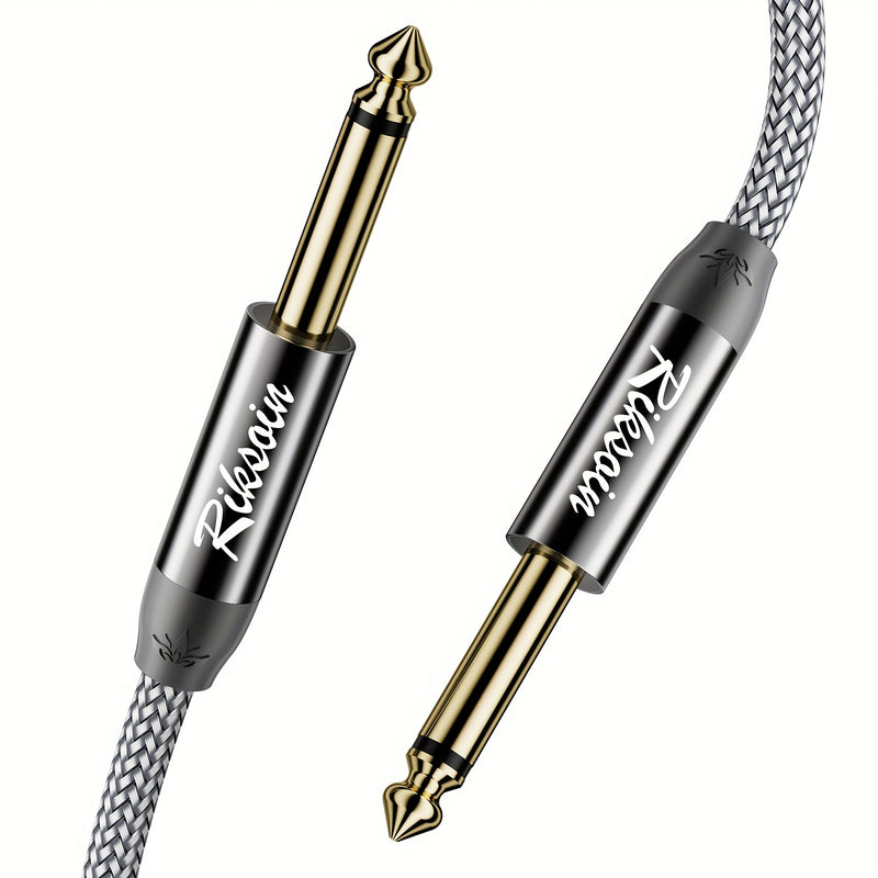 Cable de instrumento de 6,35 mm, de lujo plateado, con enchufe de canal único de 6,35 mm y línea TS de 1/4", no equilibrado, cable de salto de guitarra/instrumento, macho a macho, con carcasa de aleación de zinc y banda trenzada de nailon, adecuado para