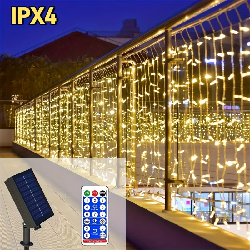 Luces de cascada con energía solar AMill - 59.98 metros x 7.19 metros, 216 luces LED, 8 modos con control remoto, perfectas para jardín, balcón, decoración de cumpleaños y bodas