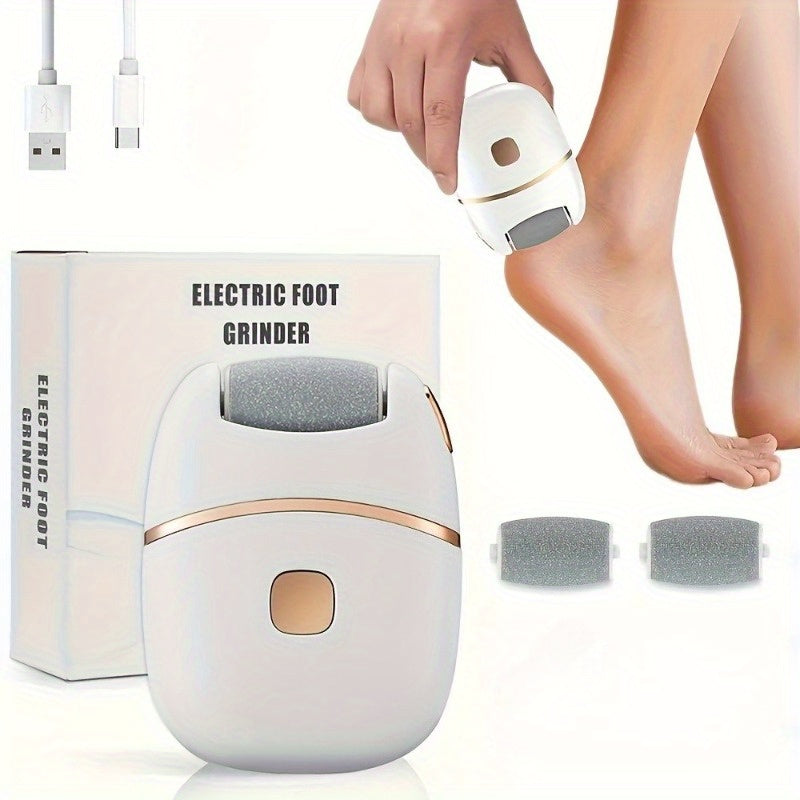 Extracción de pies eléctrica recargable, herramienta de pedicura con 3 cabezas intercambiables para la eliminación automática de pieles muertas, ligeras y viejas, para hacer que los pies estén suaves. Carga USB, producto de belleza para el cuidado de pie