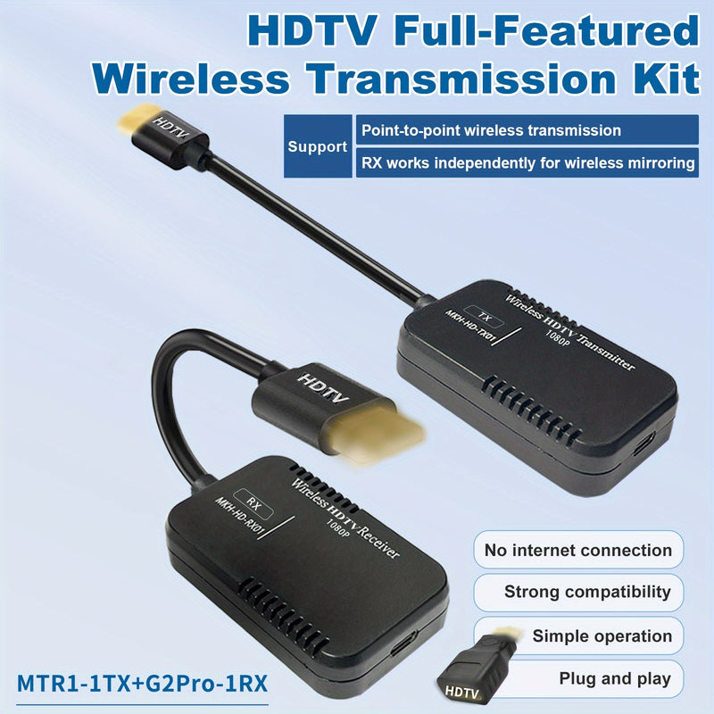Modelo MTR1 PLUS con todas las funciones, transmisor y receptor sin varillas de alta definición 1080P, paquete de transmisión extendida HD, alcance abierto de 50 metros/165 pies, no solo soporta transmisión punto a punto, sino también es adecuado para re