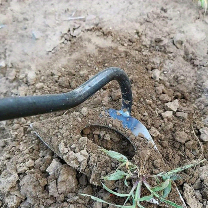 Hacha hueca de acero endurecido de alta calidad - Rascador de malezas portátil con mango ergonómico, duradero y resistente a la corrosión para jardines de verduras, camas de flores y aéreo de suelo, herramienta de jardinería, acabado metálico elegante, m