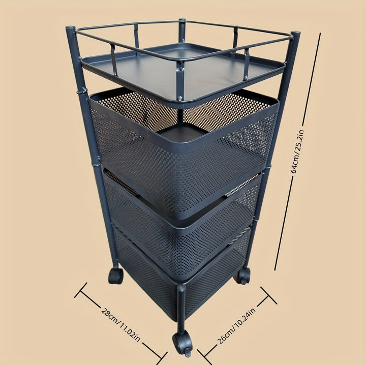 Carrito de cocina de metal de 3/4/5 niveles, estante de almacenamiento abierto cuadrado, organizador multifuncional, no requiere ensamblaje, uso sin electricidad, construcción de hierro fundido duradera, diseño que ahorra espacio para un fácil acceso a l
