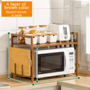 Un estante protector de bambú para hornos microondas y horno, un conjunto de almacenamiento que ahorra espacio para tarros de condimentos de cocina, una combinación de estantes de almacenamiento y un organizador multifuncional para salones y dormitorios
