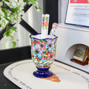 Organizador de Utensilios de Cocina Cerámico 1pc - Portapalillos Color Polaco, Diseño Floral Pintado a Mano - Contenedor Multifuncional Resistente al Óxido para Cubiertos, Cucharas, Palillos, etc. - Ahorra Espacio, Material Duradero