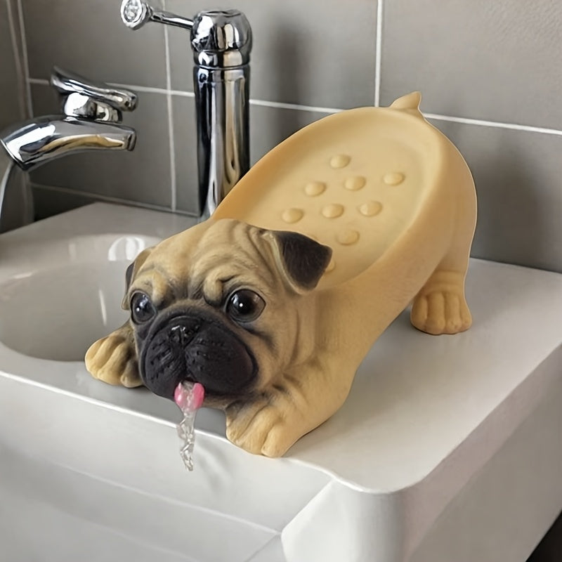 Caja de jabón con figura de pug en resina simulada, artículos de uso diario para el hogar, ideal para baño, cocina o sala de estar