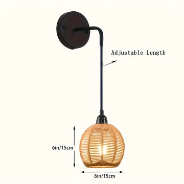 2 piezas de apliques de pared modernos estilo bohemio rústico con pantallas de ratán tejido a mano, montaje semiempotrado en metal pulido, luces desmontables para dormitorio, sala, pasillo (sin focos incluidos), iluminación de pared para dormitorio | Apl